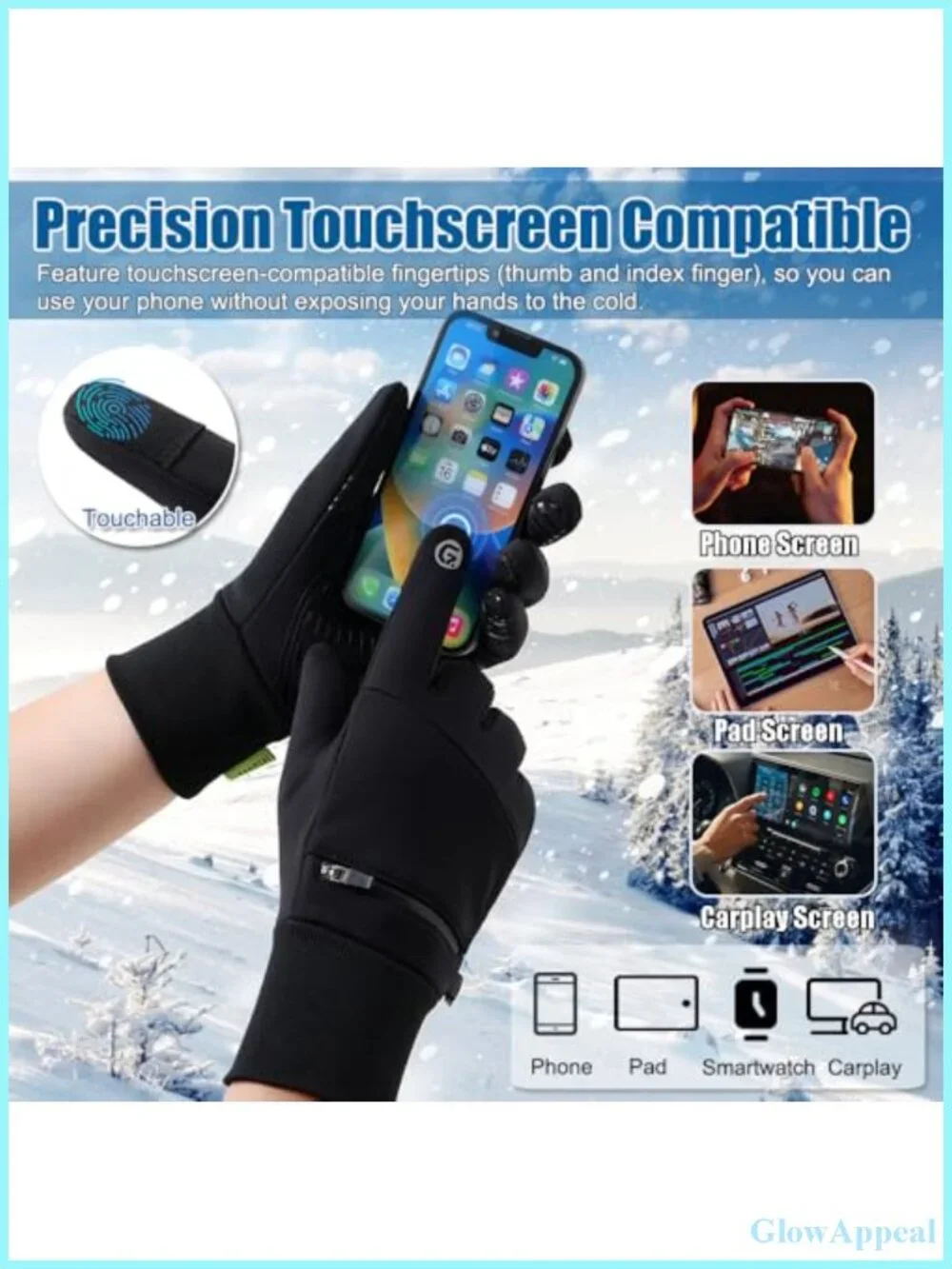 Waterproof Thermal Touchscreen Gloves with Silicone Grip for Running Cycling